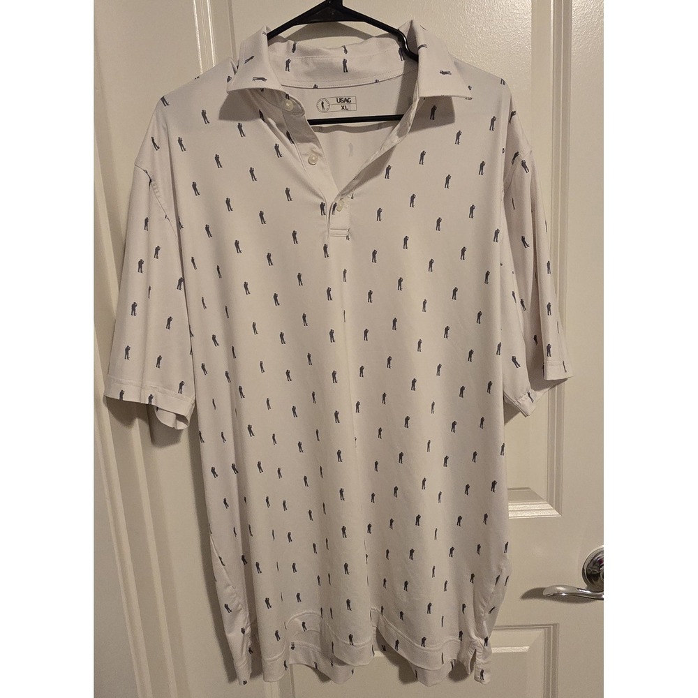 USAG U Suck At Golf Mens Golf Polo Shirt All Over Print Size XL White Stretch